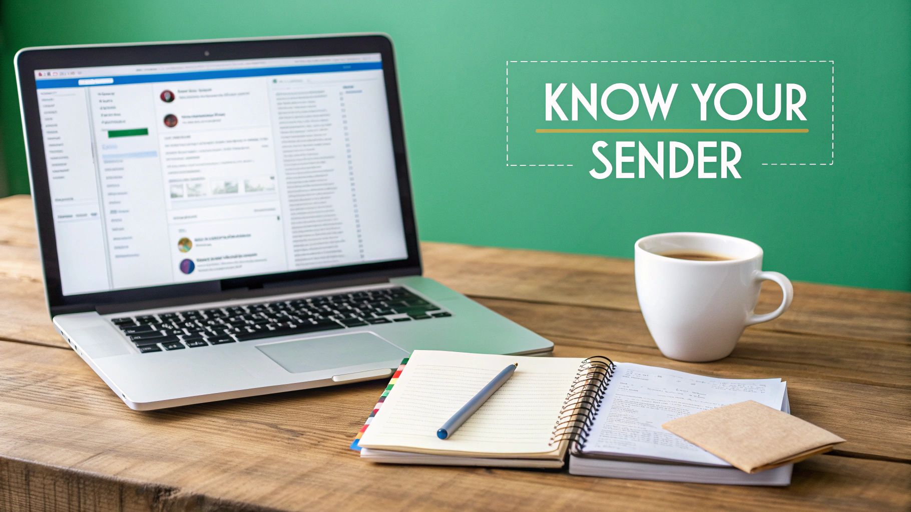 A person using a magnifying glass to inspect a digital email icon on a screen, symbolizing a reverse email search.