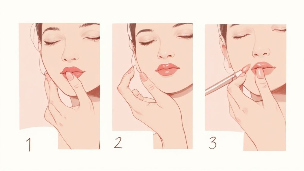 A person applying multi-use makeup balm to their cheeks with their fingers.