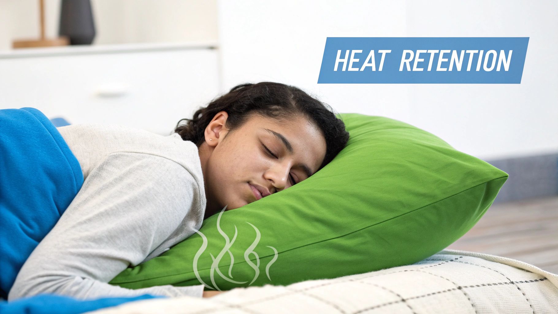A close-up of a cooling pillow's textured surface, showing its breathable material.