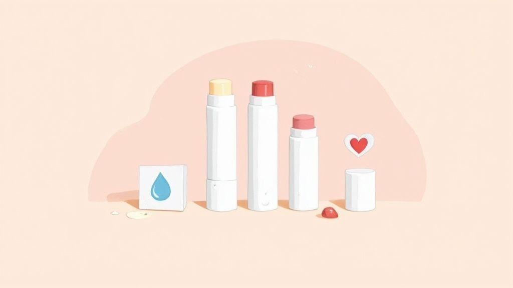 Person applying clean lip balm in front of a mirror