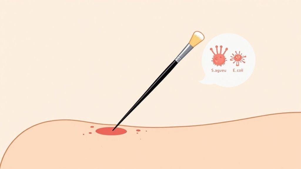 A collection of clean makeup brushes arranged neatly on a surface.