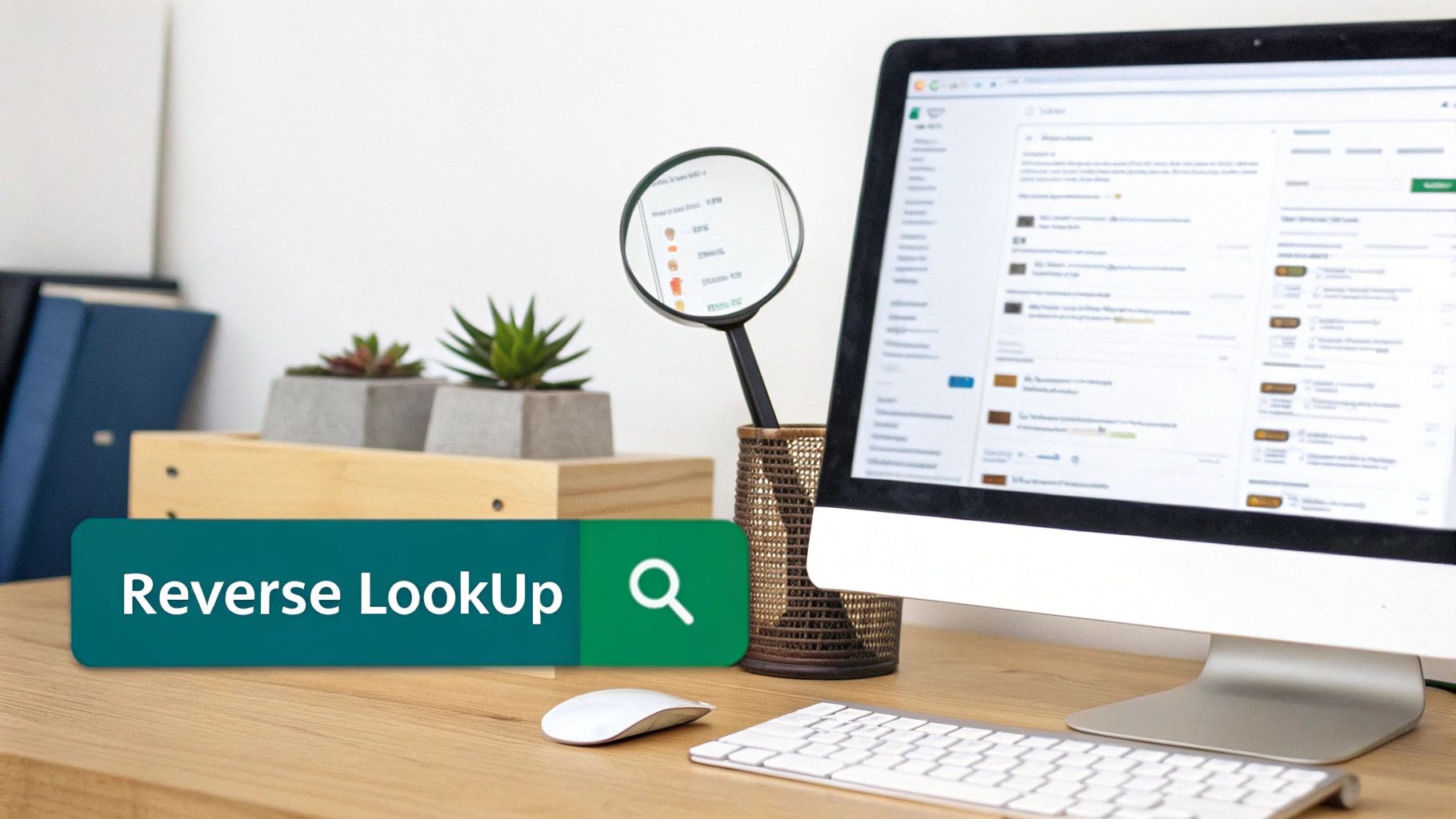 Magnifying glass over a digital screen with email icons