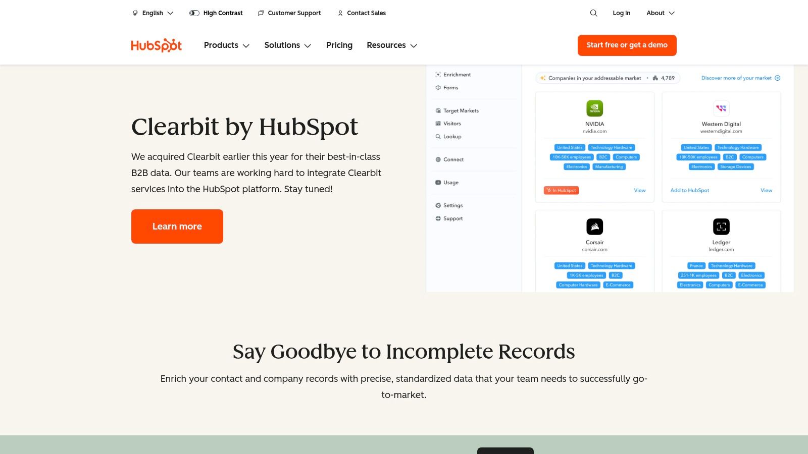 Clearbit (Breeze Intelligence) via HubSpot