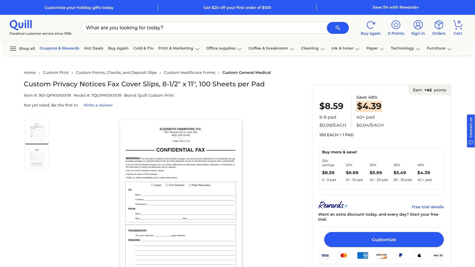Quill (Physical and Custom Fax Cover Slips)