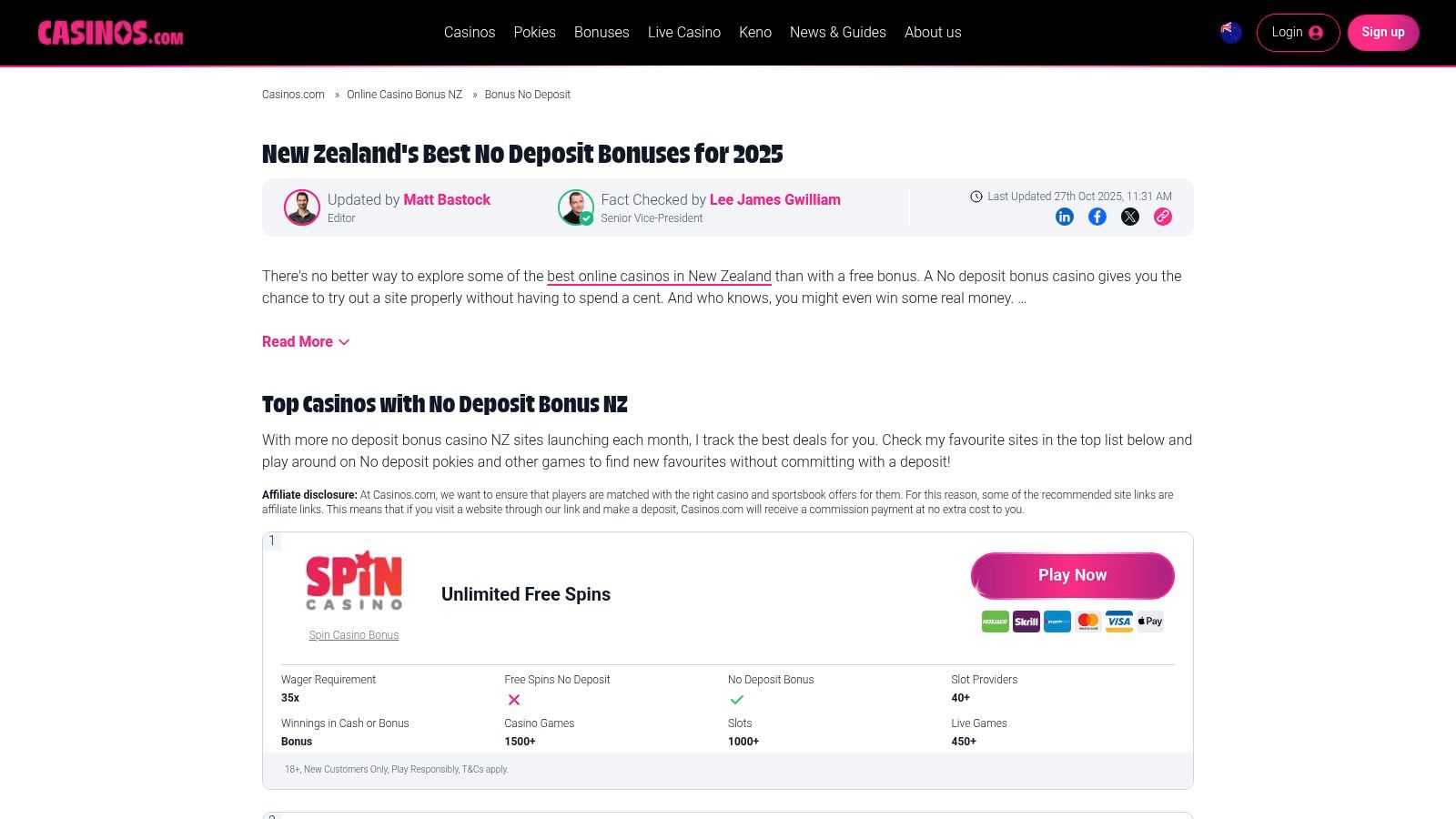 Casinos.com — NZ No Deposit Bonuses