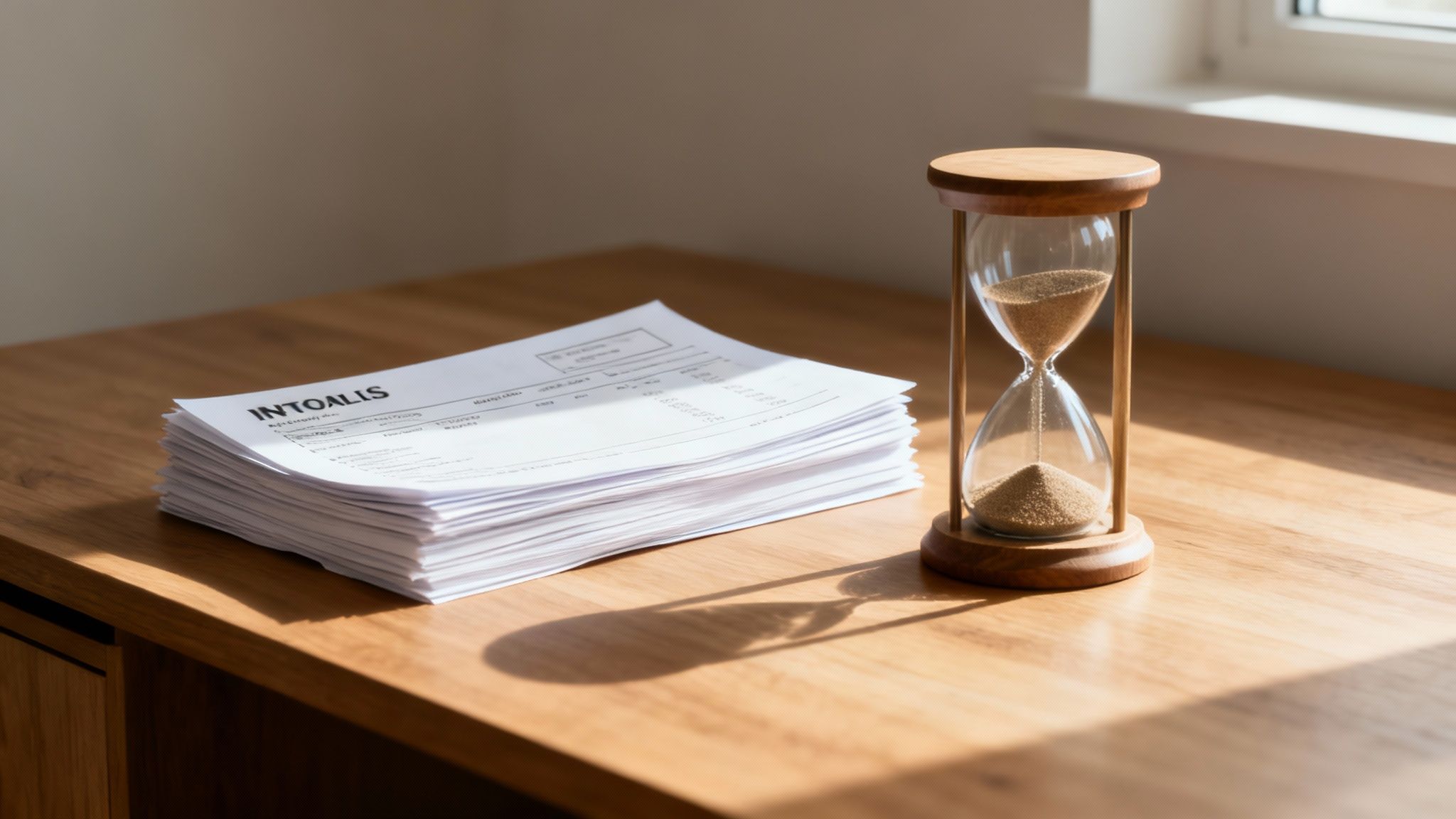 A person at a desk using a laptop and calculator to manage business finances, looking focused.