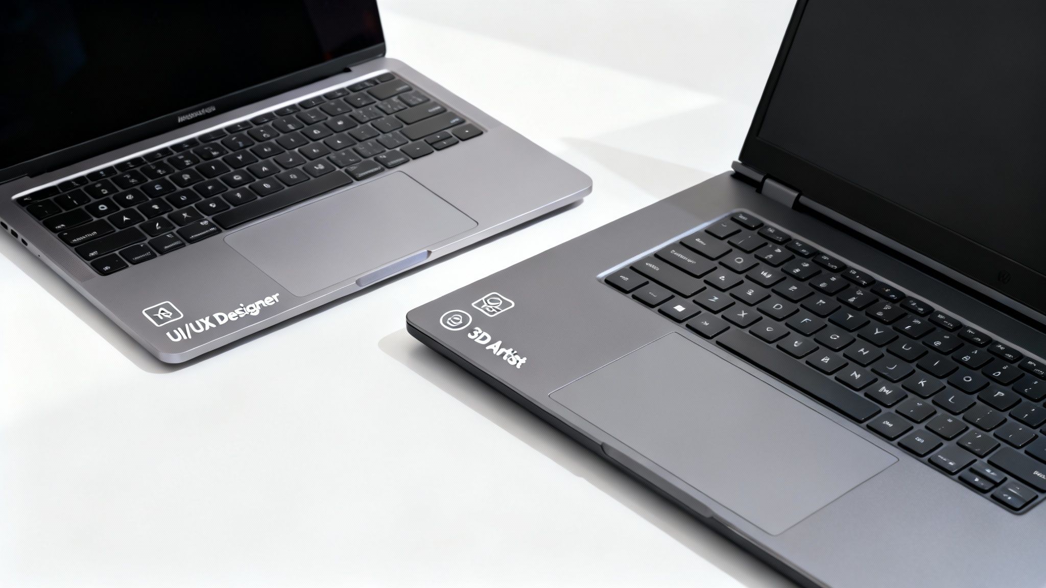 A UI/UX designer presenting their work on a versatile laptop to a client in a modern office.