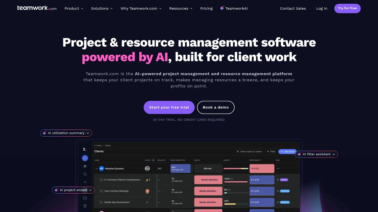 Teamwork.com interface showing project tasks and timelines