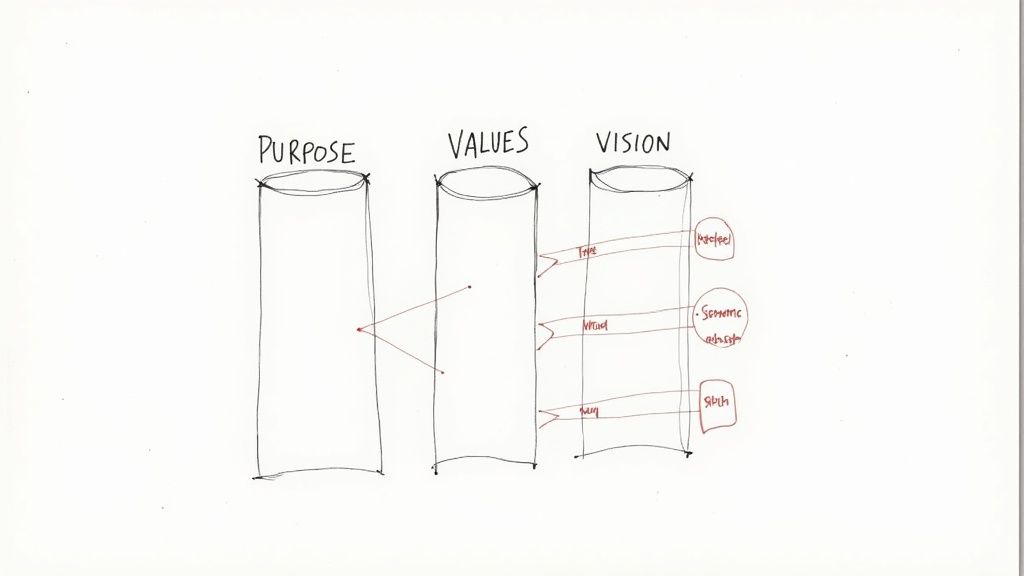 A close-up of a vibrant, abstract painting with fluid lines and colors, representing the translation of strategic ideas into linguistic art.