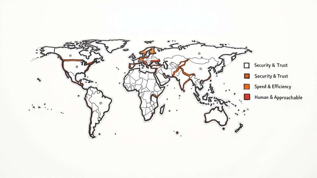 A strategic map with different colored zones representing brand concepts and competitor positions.