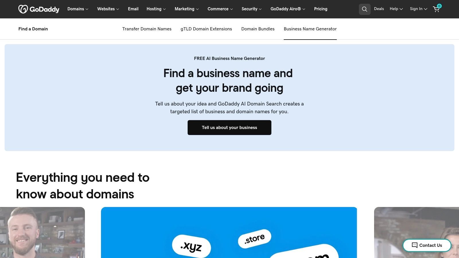 GoDaddy Business Name Generator (part of GoDaddy Airo)