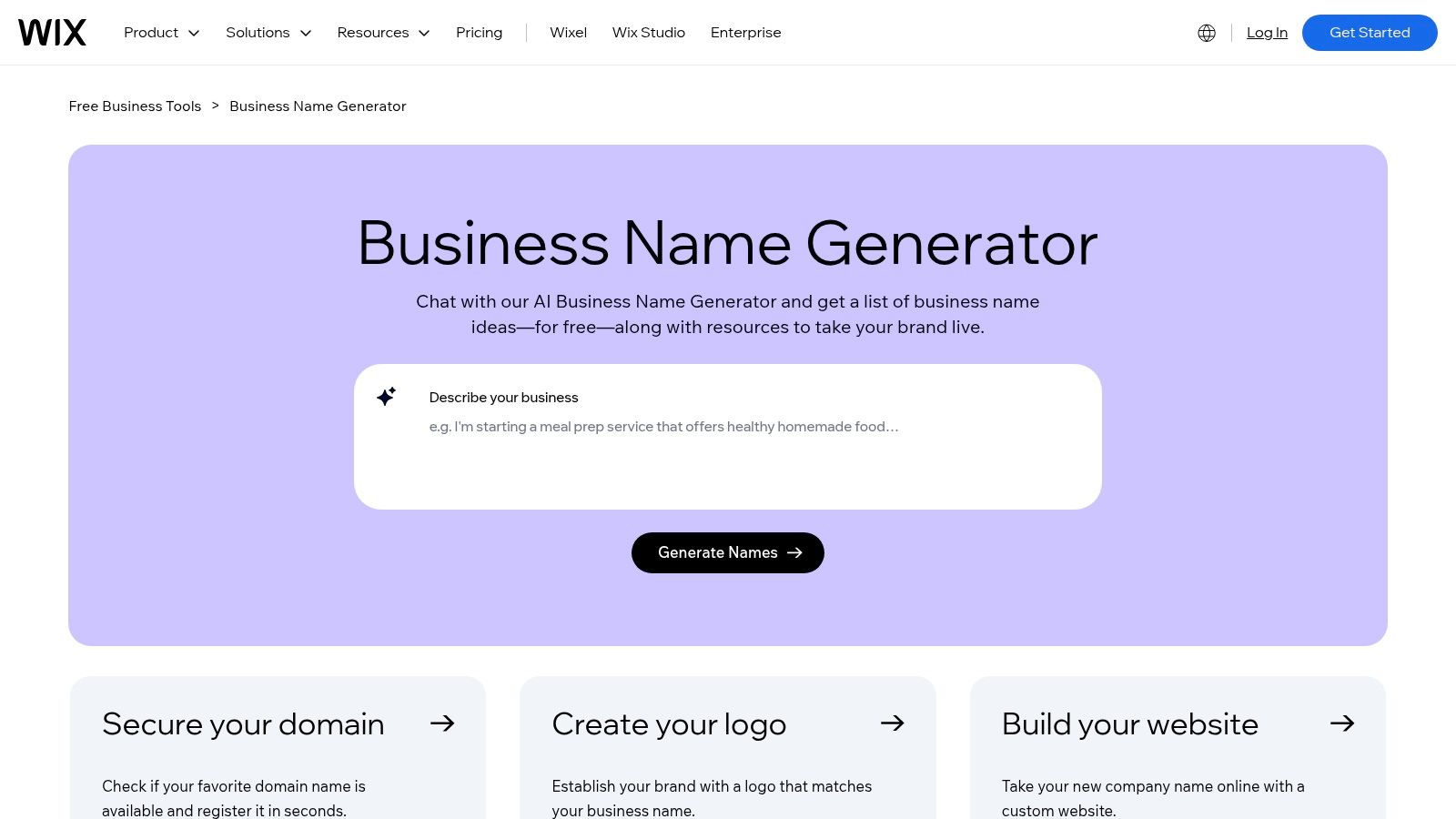 Wix – Business Name Generator