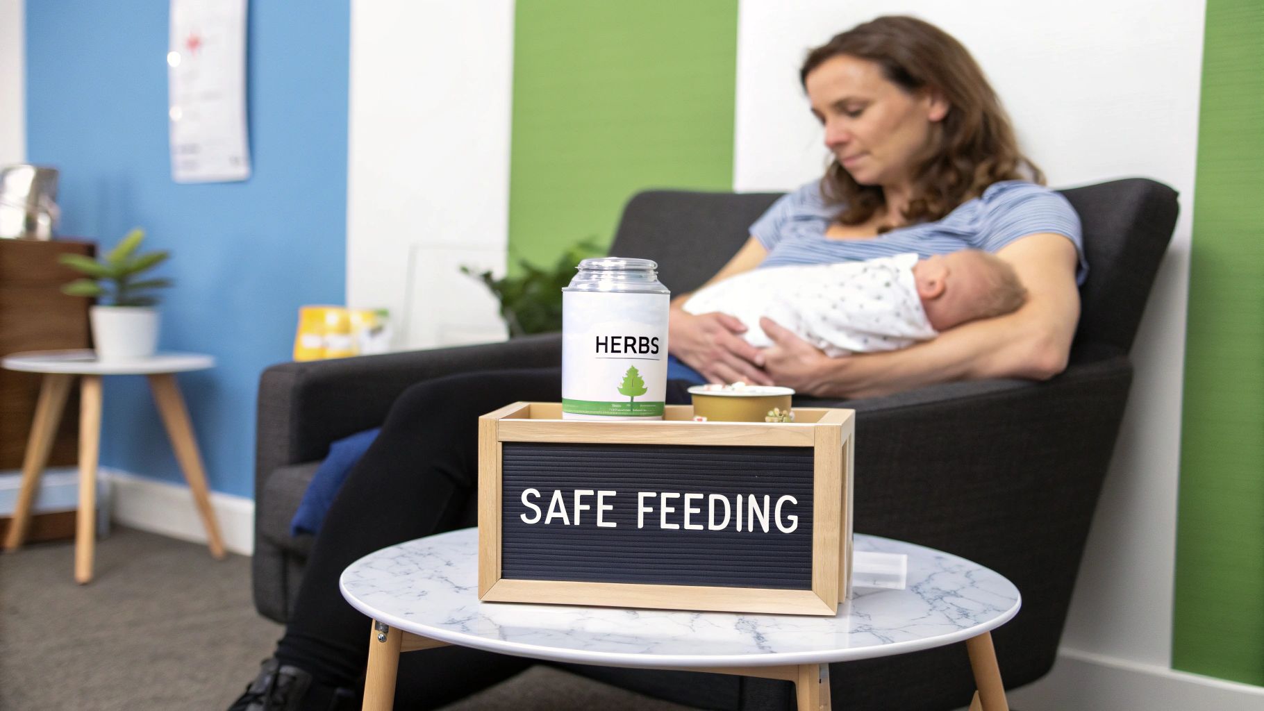 A nursing mother holds her baby close in a calm, naturally lit room, symbolizing the connection between diet and infant well-being.