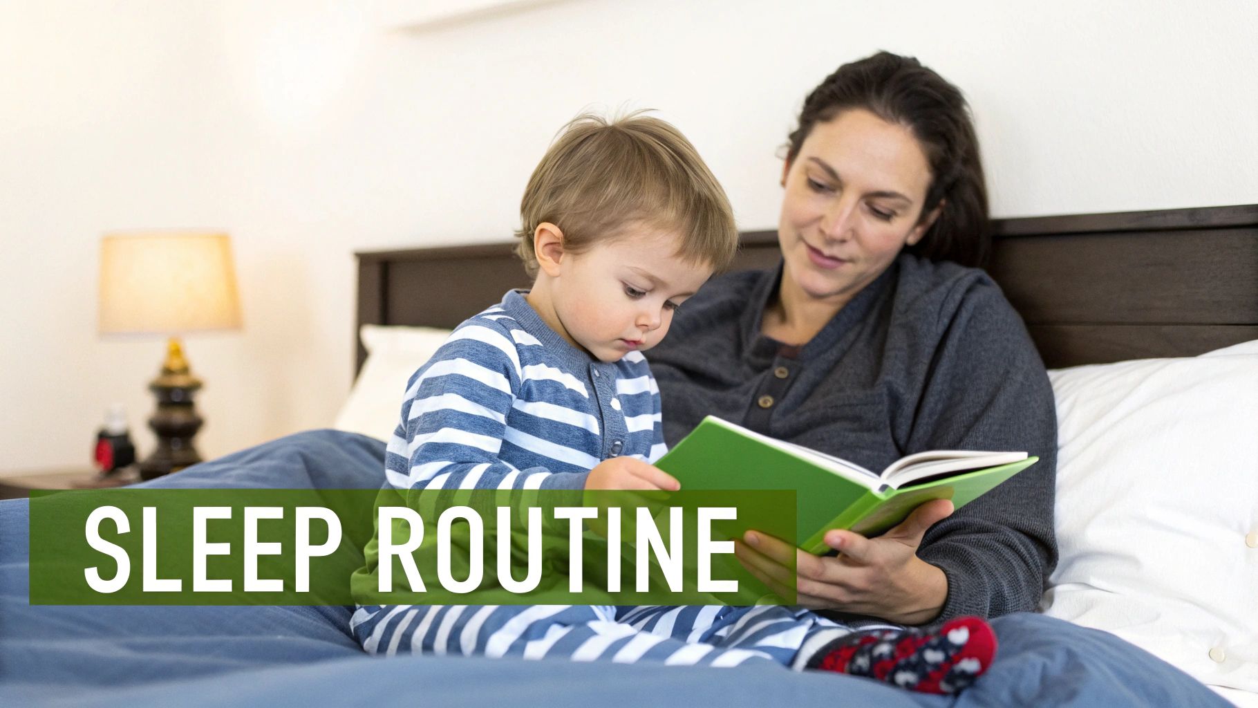 A toddler sleeping peacefully in their bed with a stuffed animal