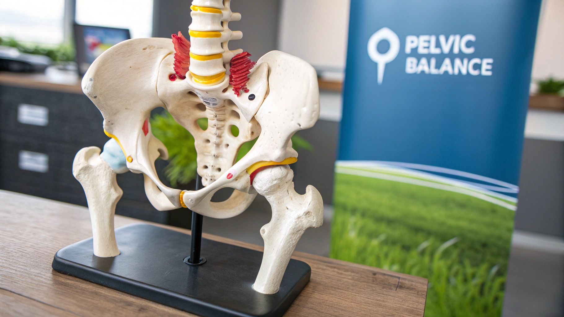 A pregnant woman holding her belly, illustrating the focus on pelvic balance.