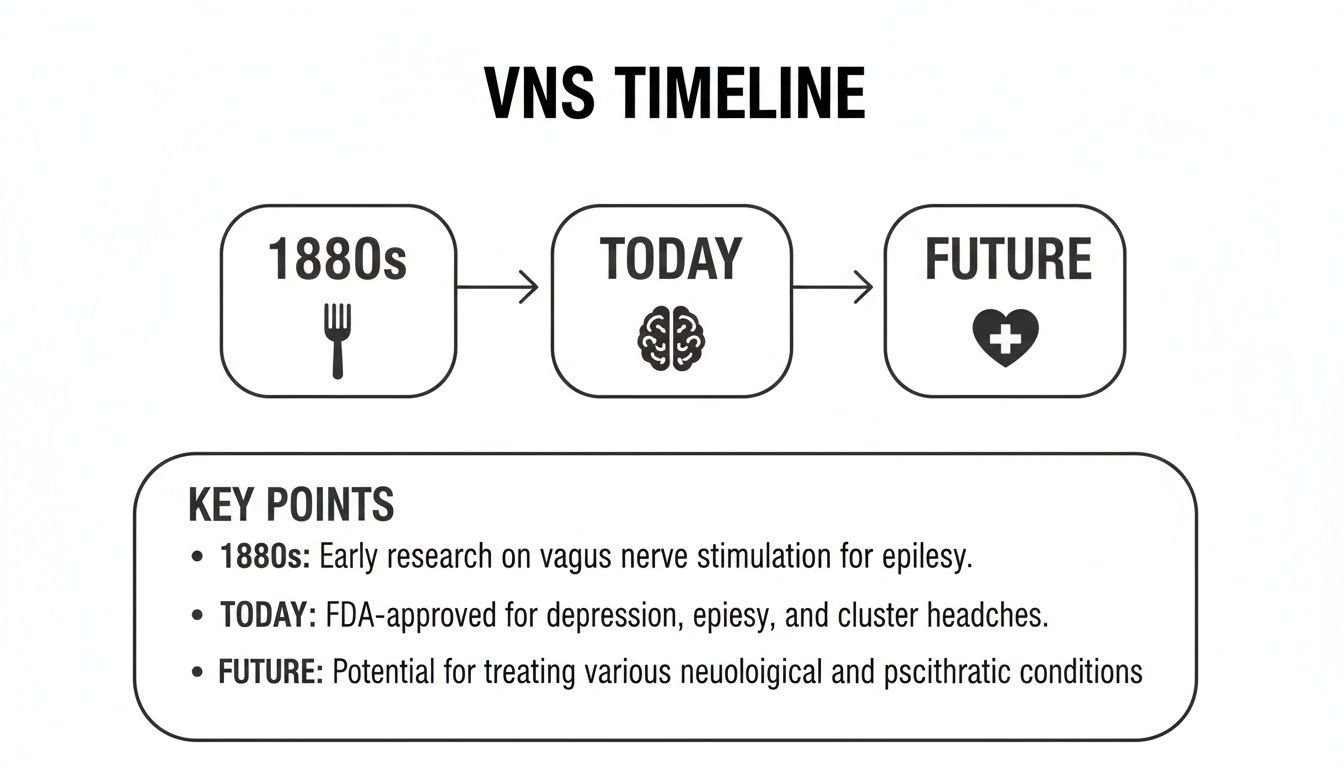 VNS timeline diagram showing its history, current applications, and future potential.