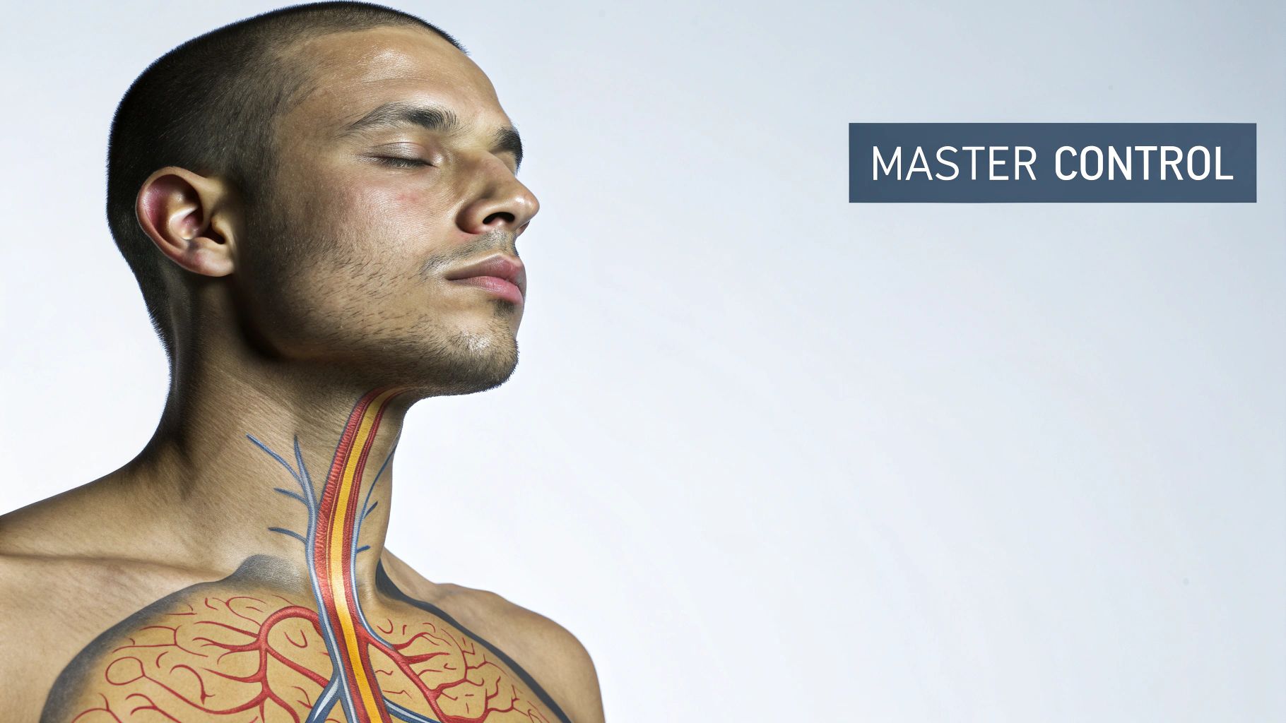 A conceptual image showing the connection between the human brain, heart, and digestive system, representing the vagus nerve pathway.