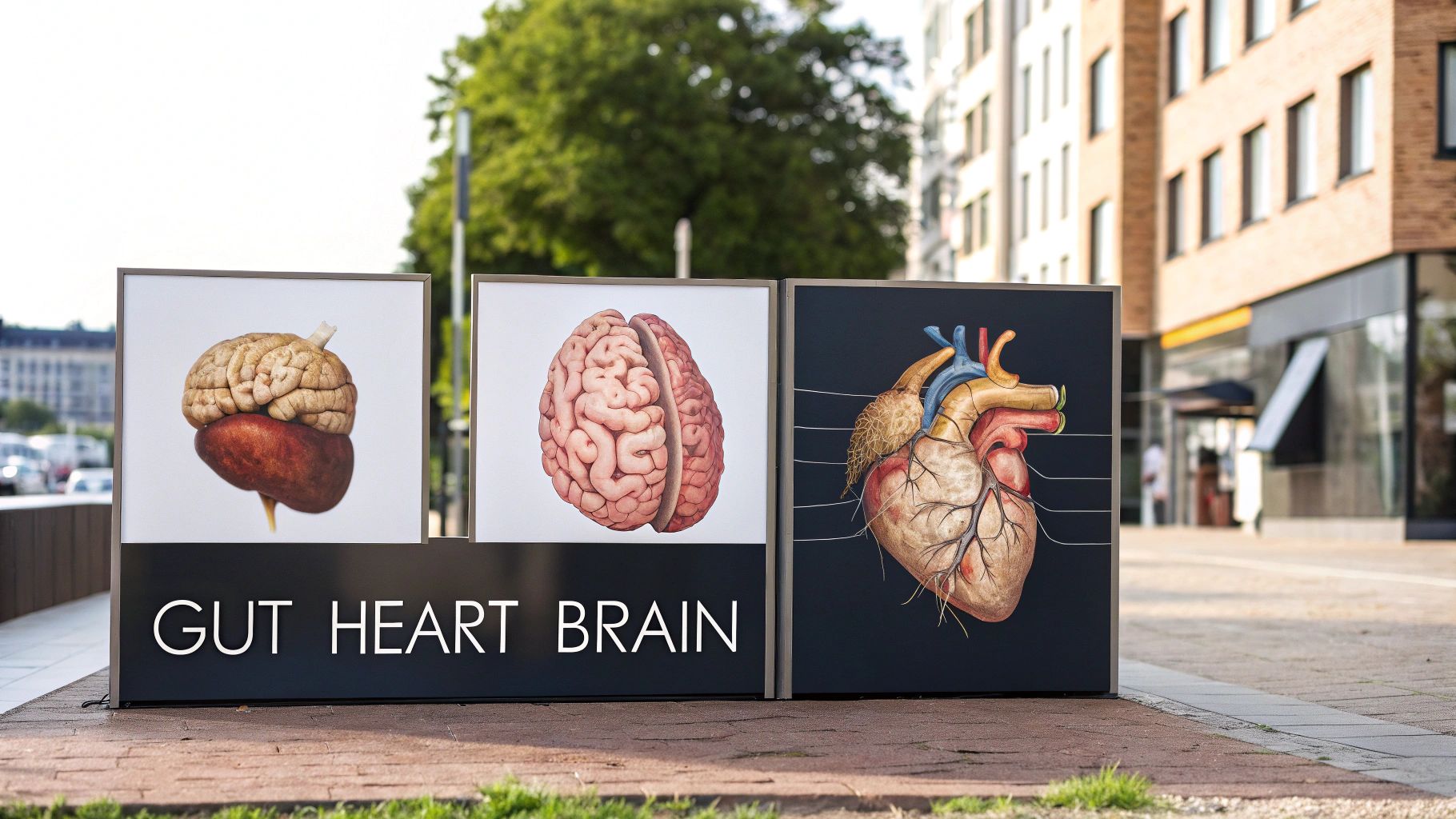 A conceptual image of a balanced scale with a heart on one side and a brain on the other, representing the health balance maintained by the vagus nerve.