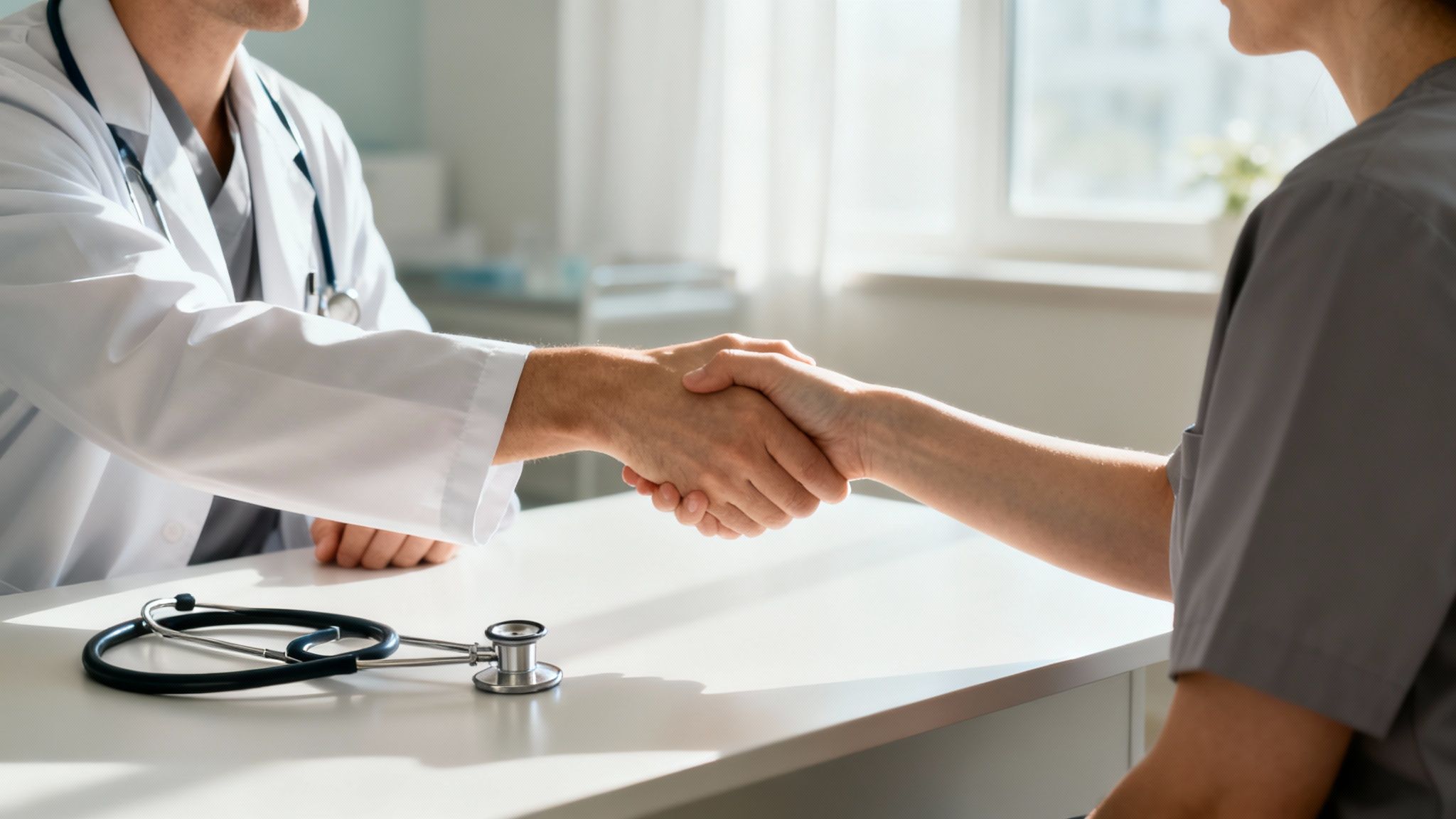 Un professionnel de la santé soutient un patient, illustrant un sevrage sécurisé