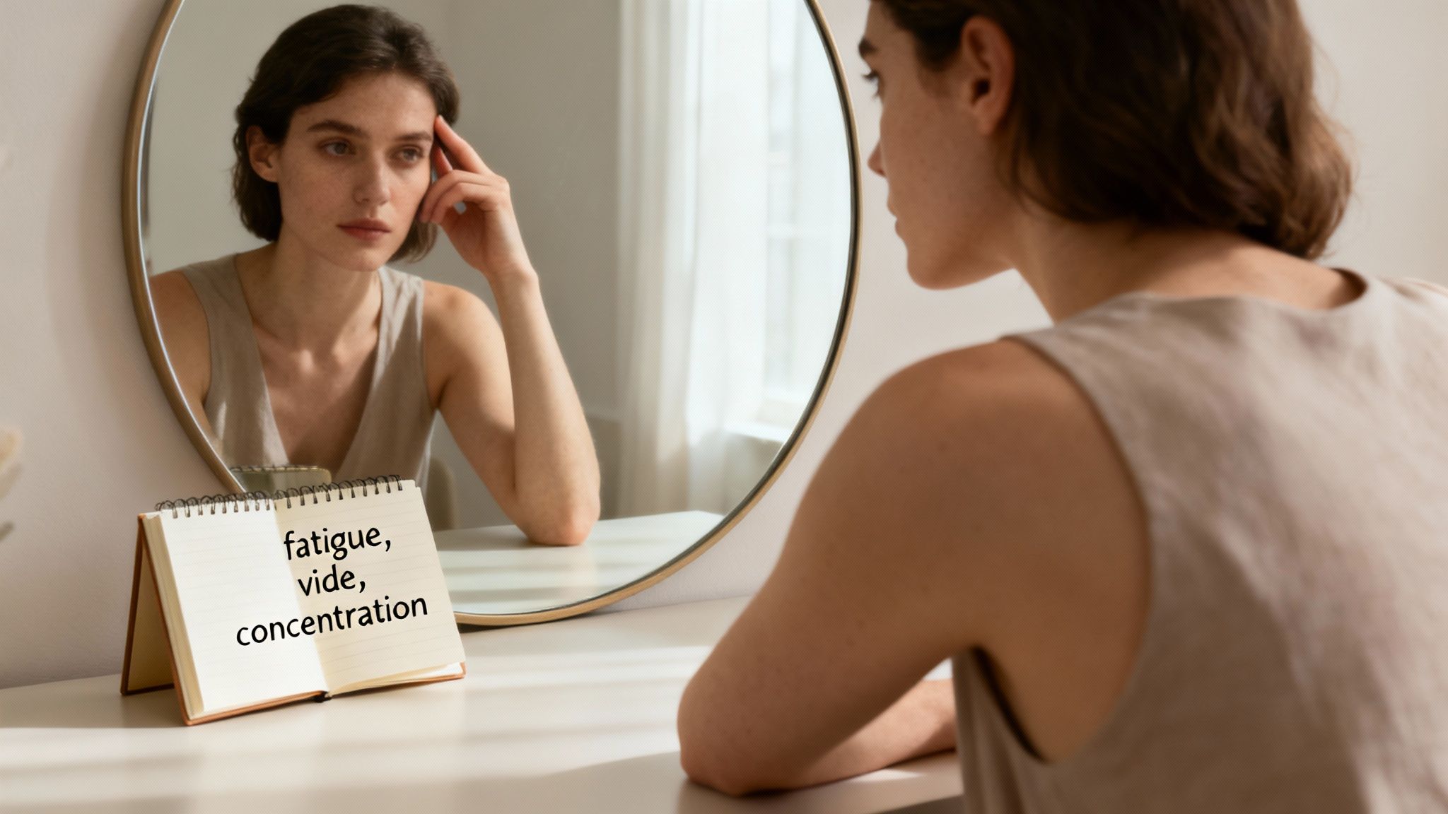 Personne assise sur un lit, semblant pensive et fatiguée, symbolisant la reconnaissance des signes de la dépression