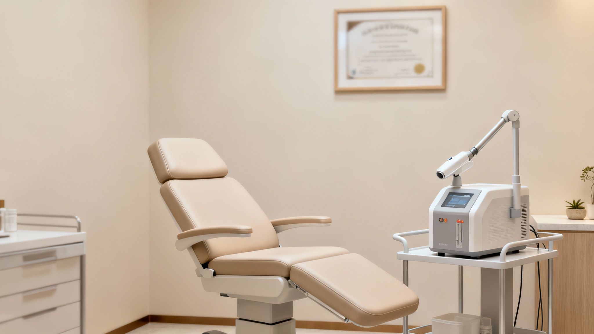 Une professionnelle effectuant un traitement laser sur le visage d'une patiente dans un centre spécialisé