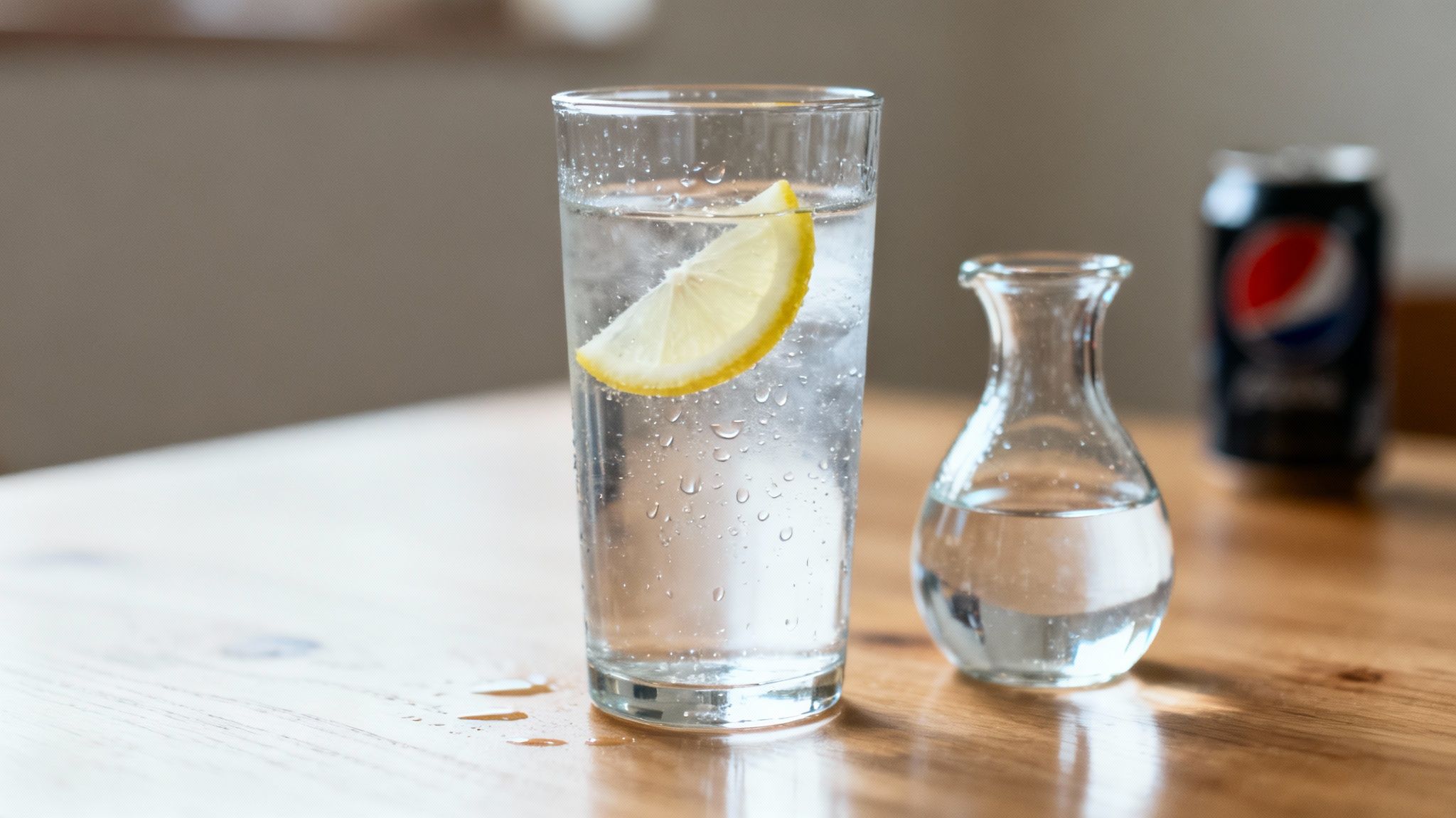 Un verre d'eau infusée avec des tranches de citron et des feuilles de menthe