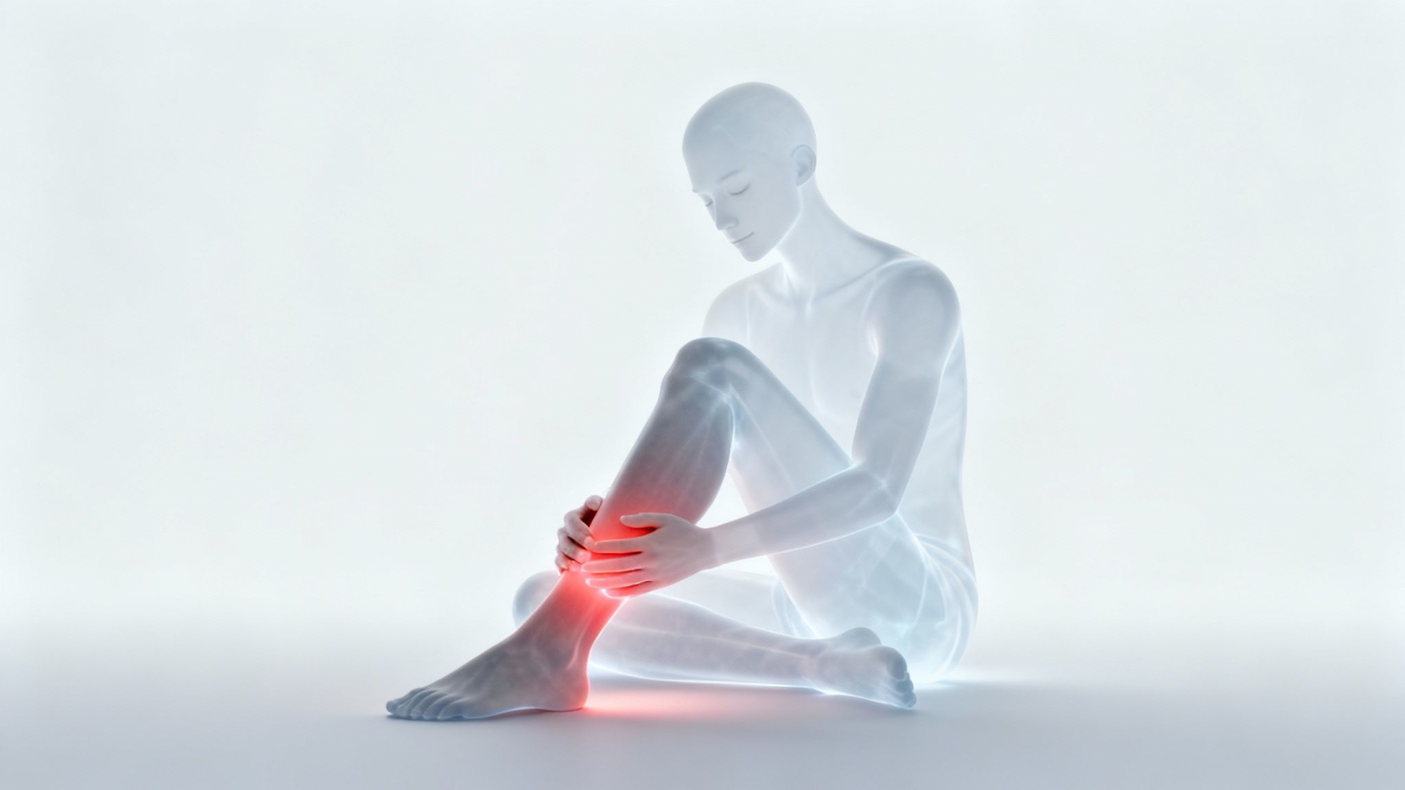 Personne se tenant la jambe, ressentant une douleur.