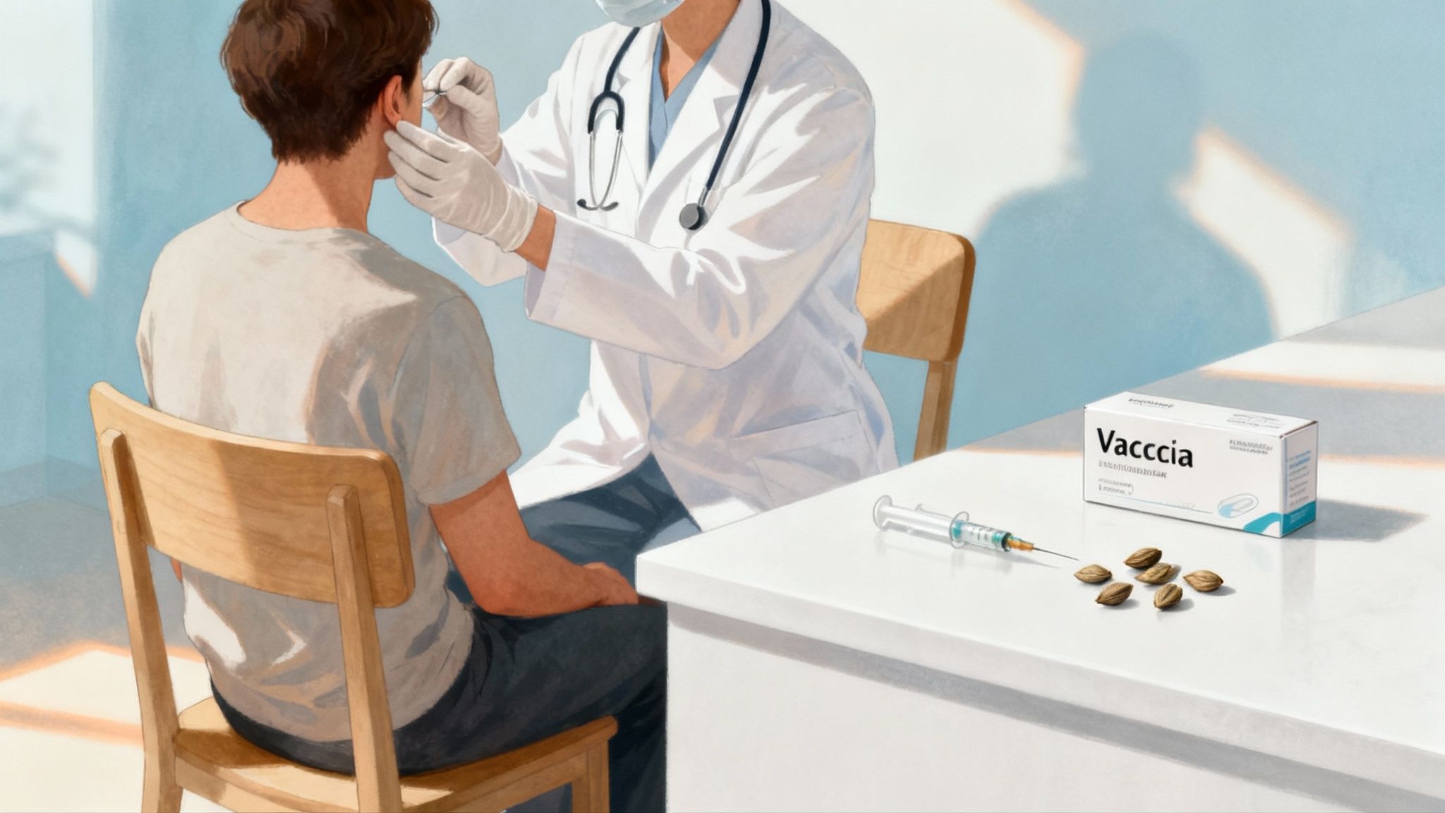 Un praticien bienveillant examinant l'oreille d'un patient dans un environnement professionnel.