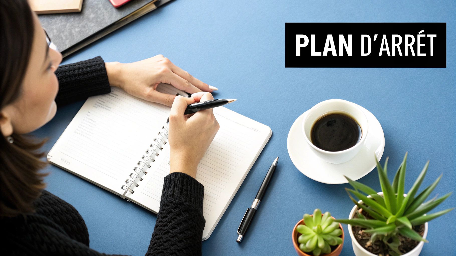 Personne écrivant un plan dans un carnet pour symboliser la préparation à l'arrêt du tabac.