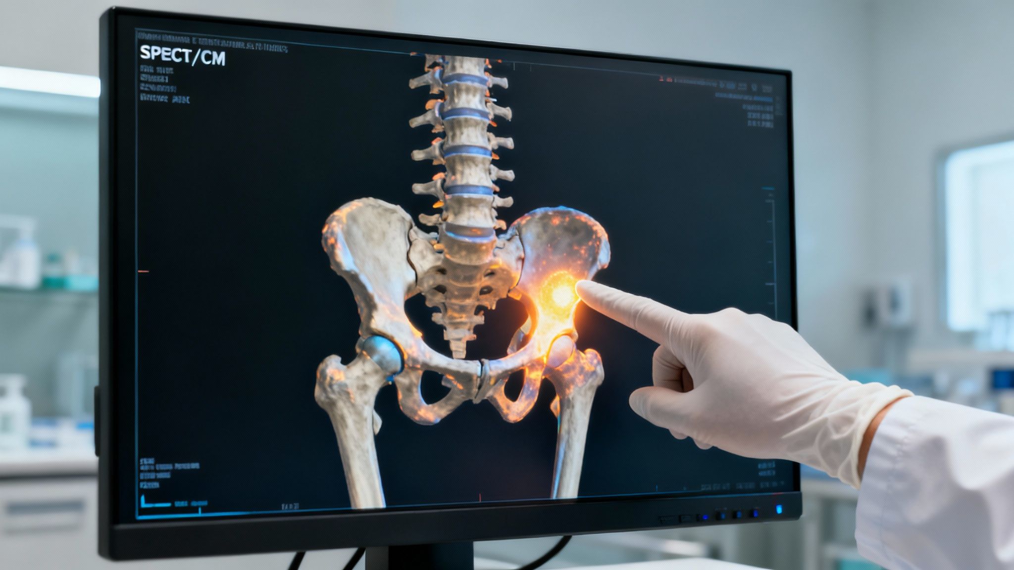 Images de scintigraphie osseuse montrant des zones d'hyperfixation comme des points sombres