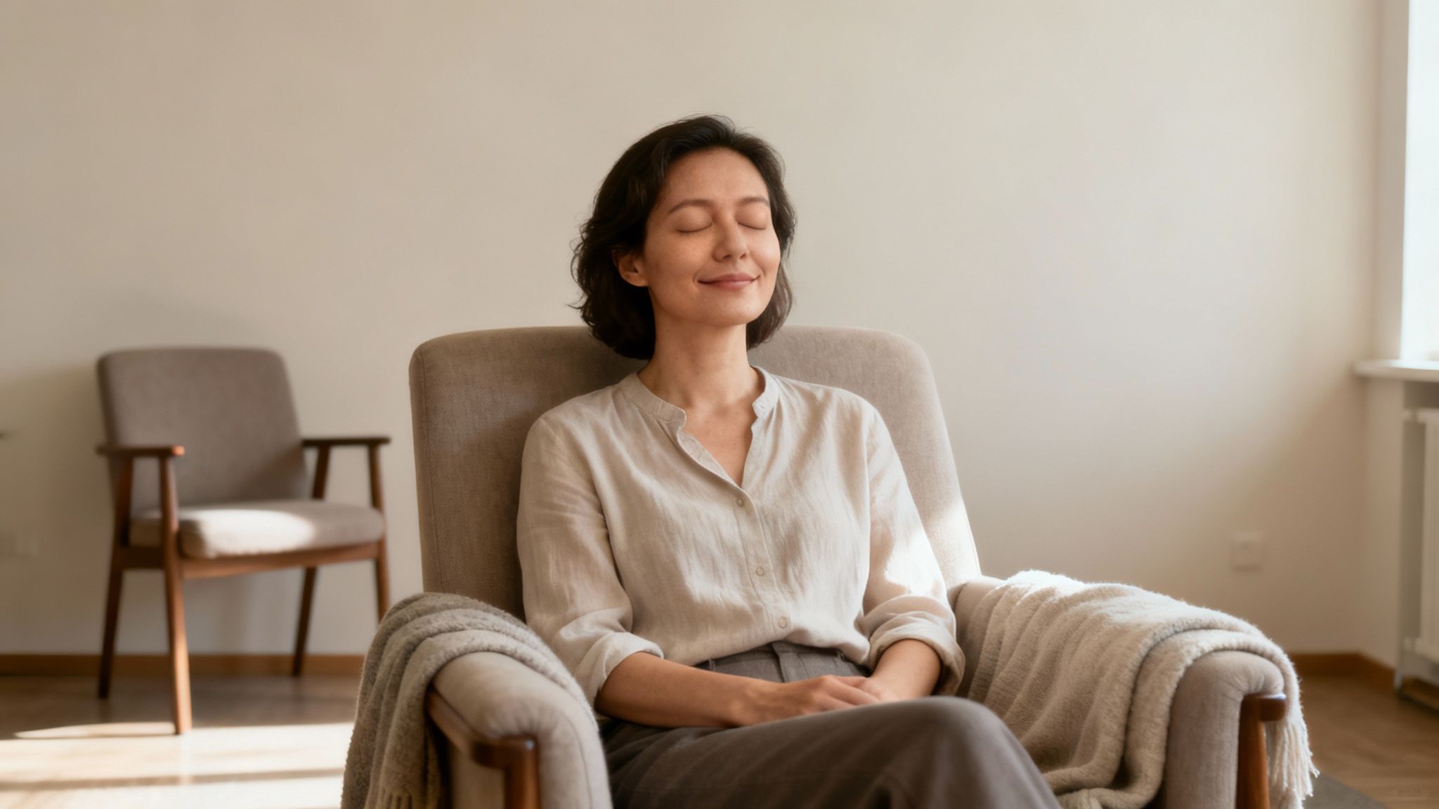 Personne relaxée dans un fauteuil pendant une séance d'hypnose