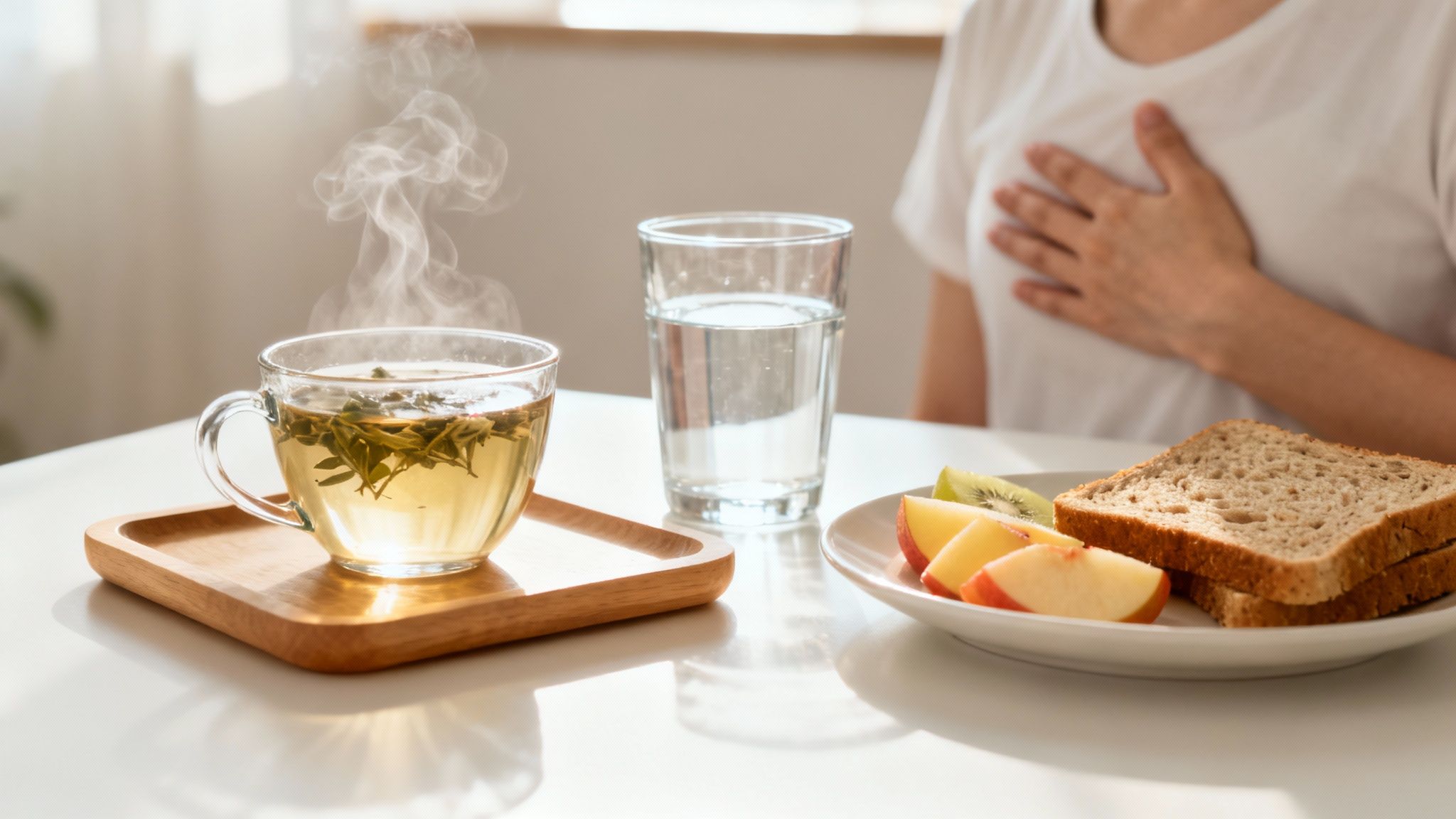 Personne se préparant une tisane apaisante dans un environnement calme