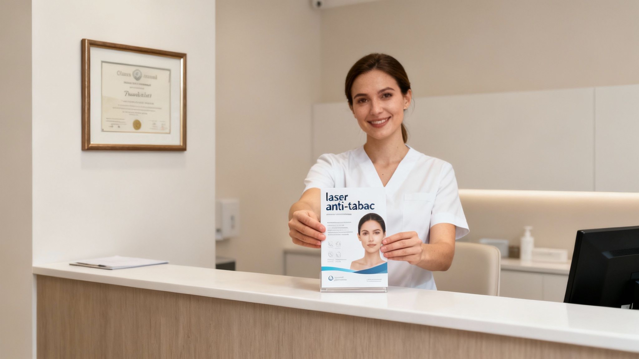 Un praticien utilisant un laser sur l'oreille d'un patient.