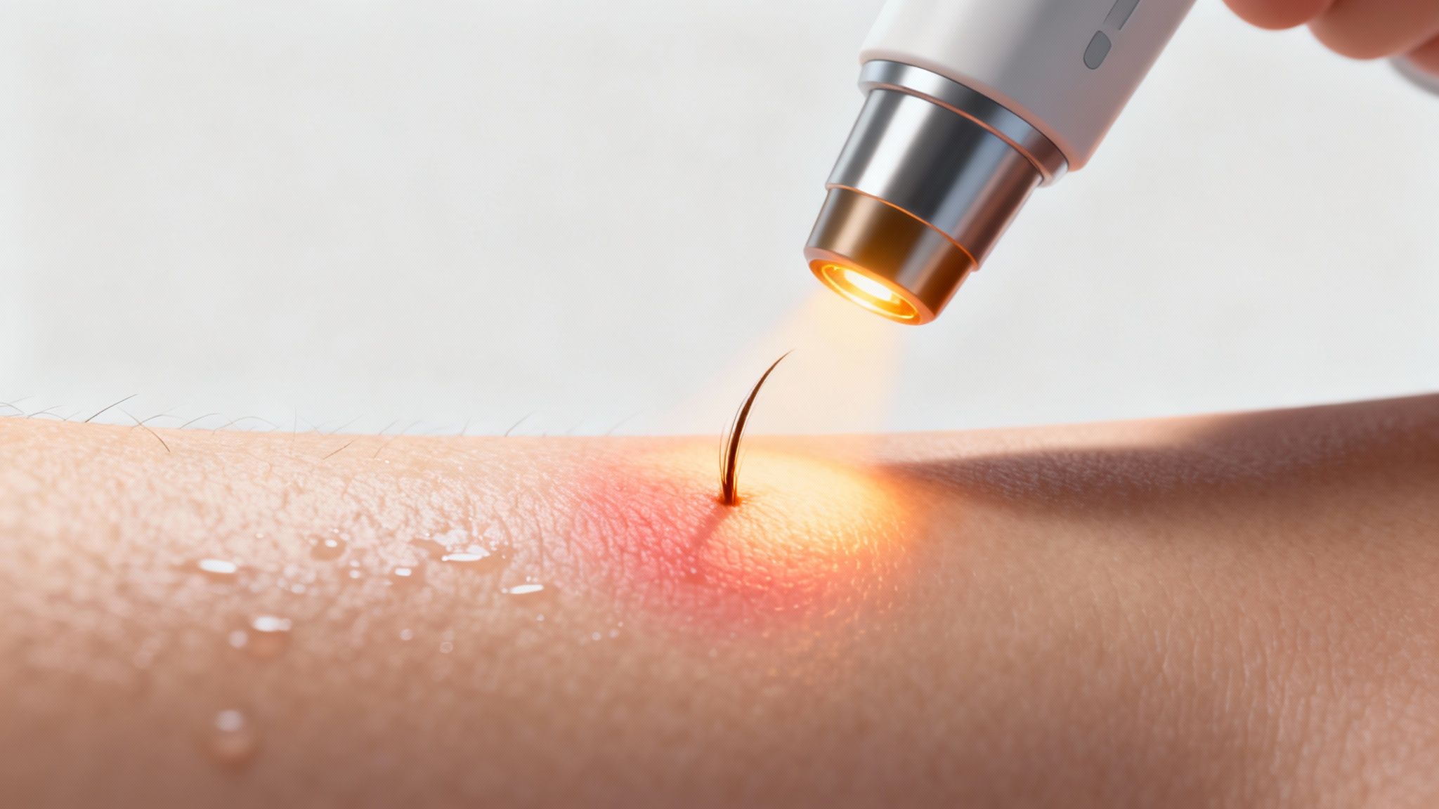 Une image montrant l'action ciblée d'un faisceau laser sur la peau