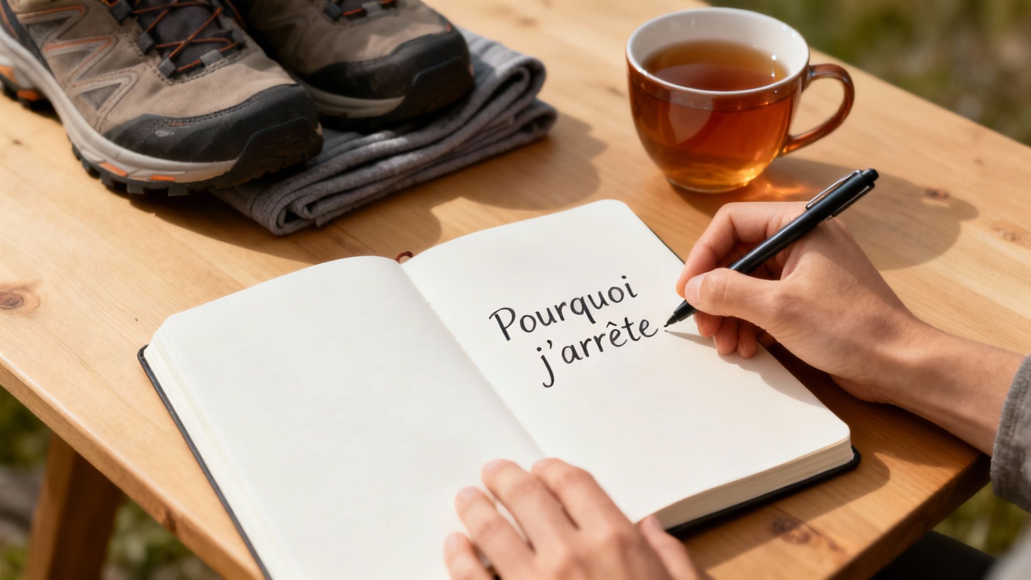 Personne écrivant ses motivations dans un carnet