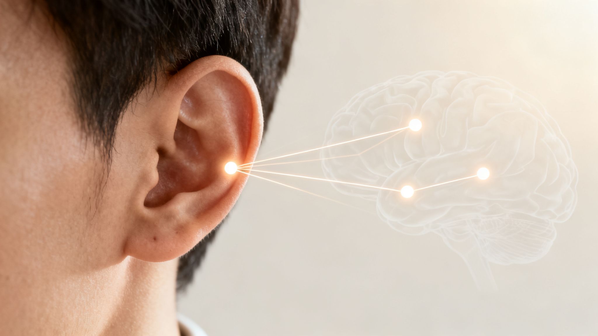 L'auriculothérapie addiction: une solution naturelle contre votre dépendance 5 Représentation visuelle de l'auriculothérapie, montrant l'oreille et ses connexions lumineuses au cerveau.