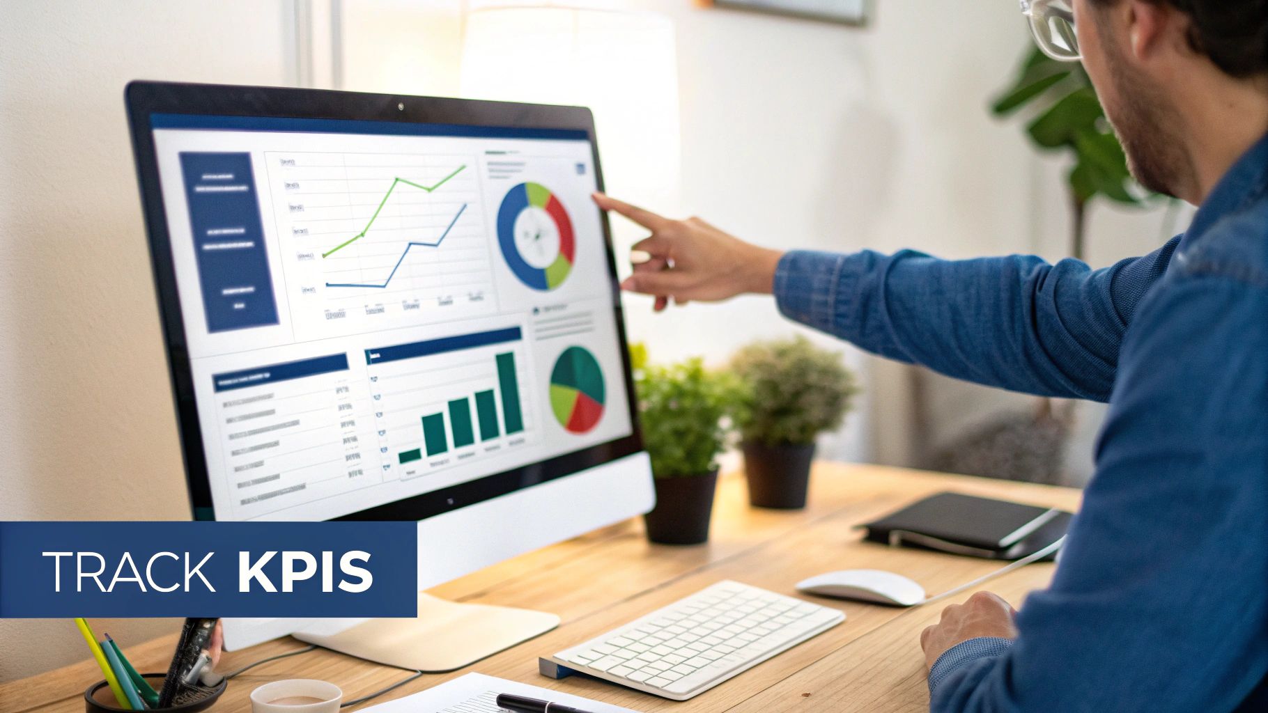 A person reviewing a dashboard with graphs and charts, representing the measurement and improvement of business processes.