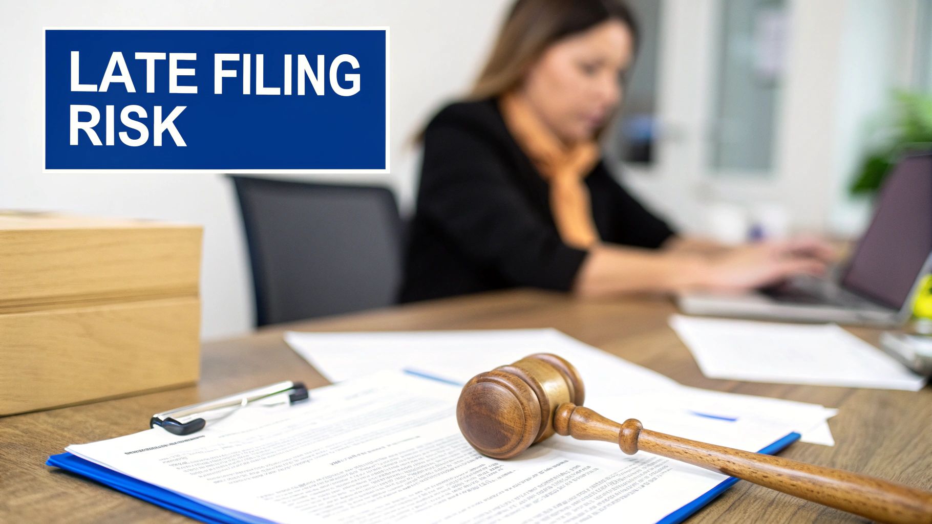 A gavel and a warning sign, symbolising the legal consequences of non-compliance.