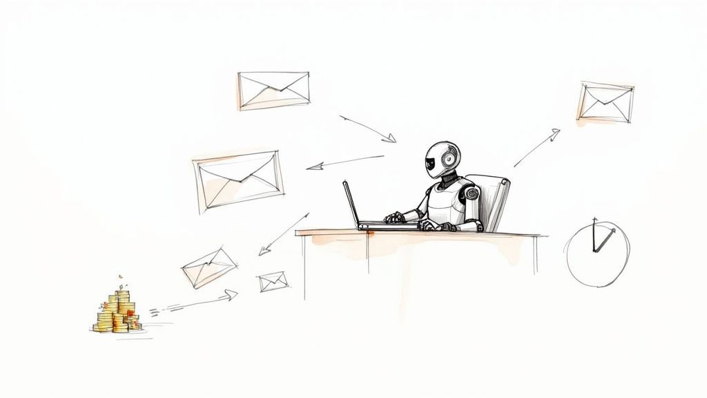A futuristic dashboard showing social media metrics being enhanced by AI, with glowing charts and data points.