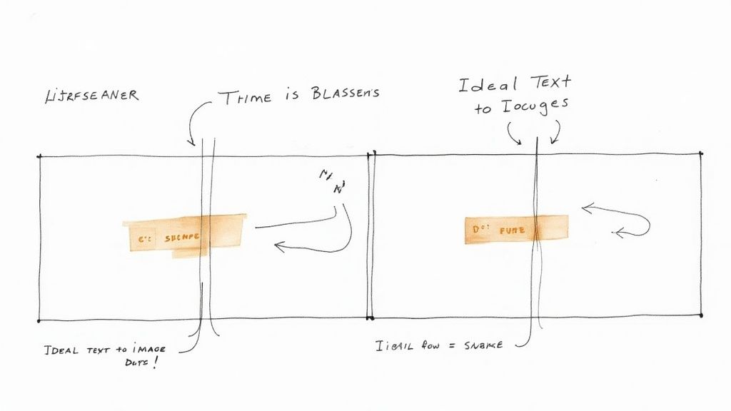 A hand-drawn conceptual diagram with text labels, arrows, and two highlighted text boxes.