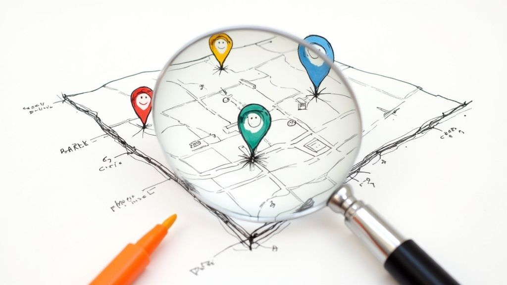 A person using a compass and map to find a specific location, representing the pinpointing of a local customer base.