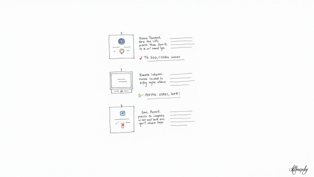 Hand-drawn sketches detailing user interface concepts and technical notes for digital applications.