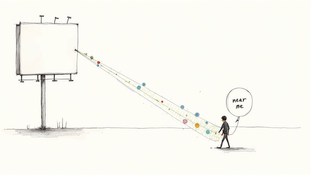 A business owner looking thoughtfully at a storefront window covered in notes.