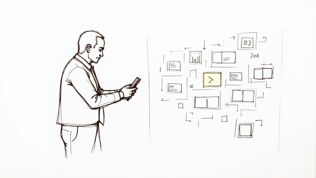 A person at a desk interacting with the EchoWriteAI dashboard, showing content being generated and scheduled.