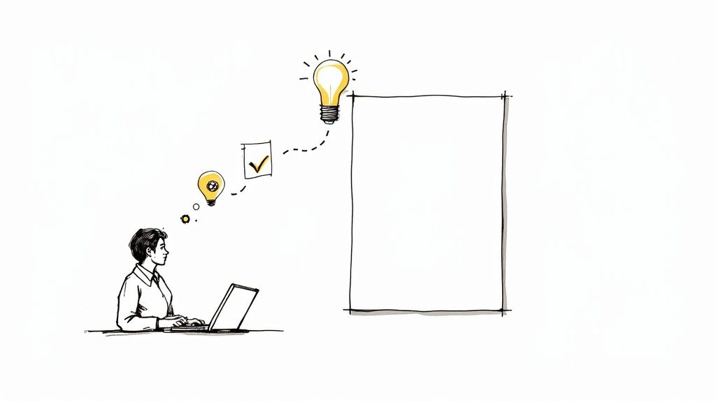 A person working on a laptop, brainstorming ideas that lead to a successful concept.