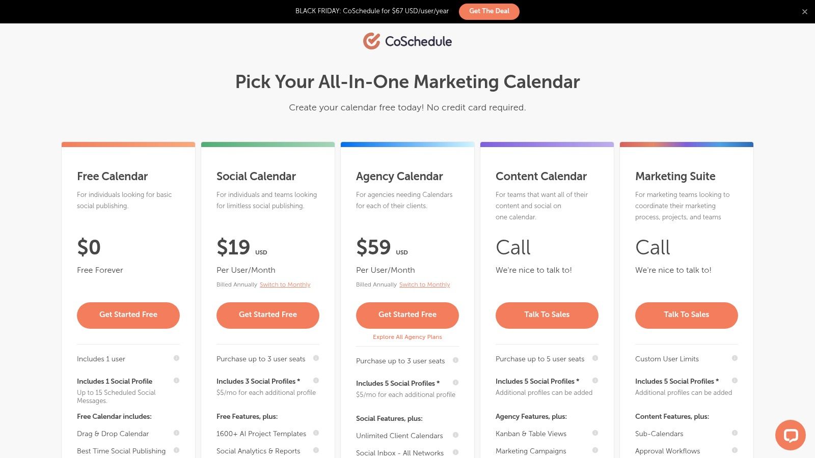 CoSchedule (Social Calendar) pricing plans for its marketing calendar