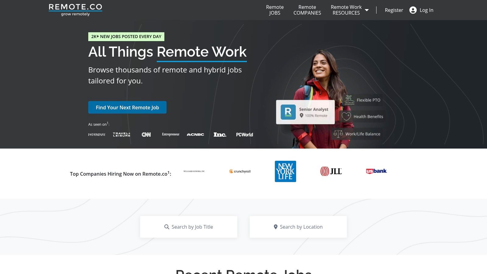 Remote.co job board interface showing pharmacist remote jobs