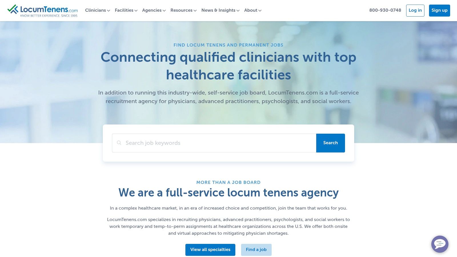 LocumTenens.com interface showing a search for telemedicine physician jobs.