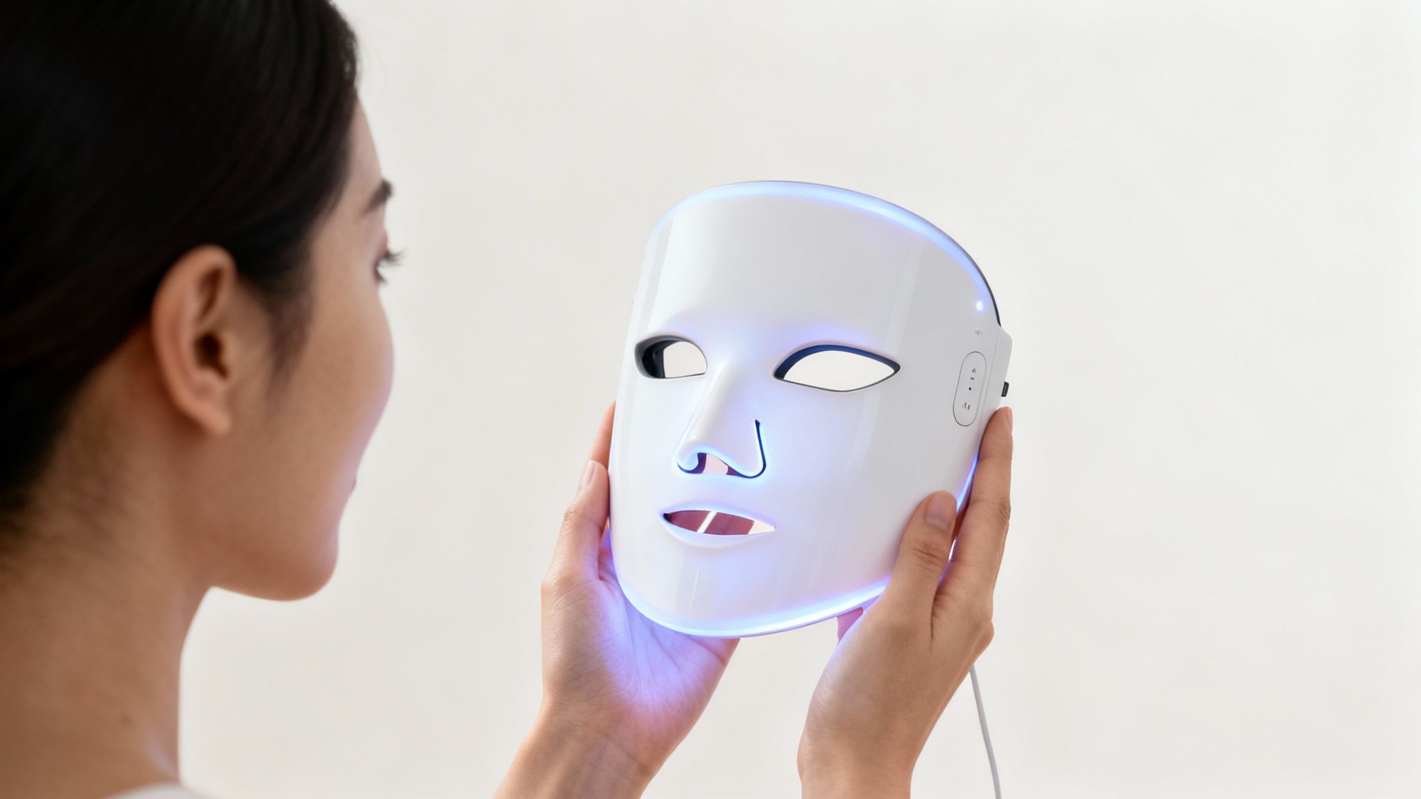 Woman using a BARB N.P. LED Facial Mask.