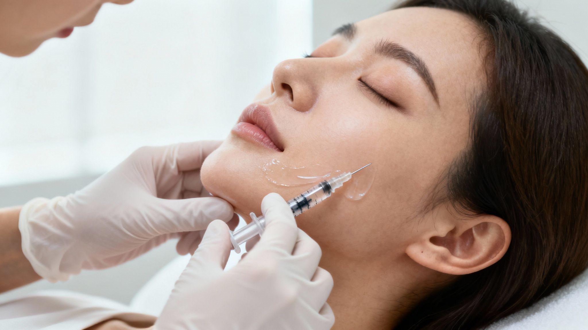 A medical professional consulting with a patient about filler treatment.